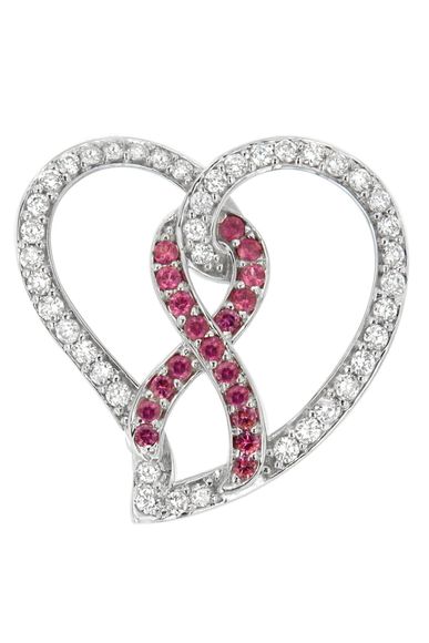3/4 Cttw White Diamond Awareness Ribbon & Open Heart Necklace